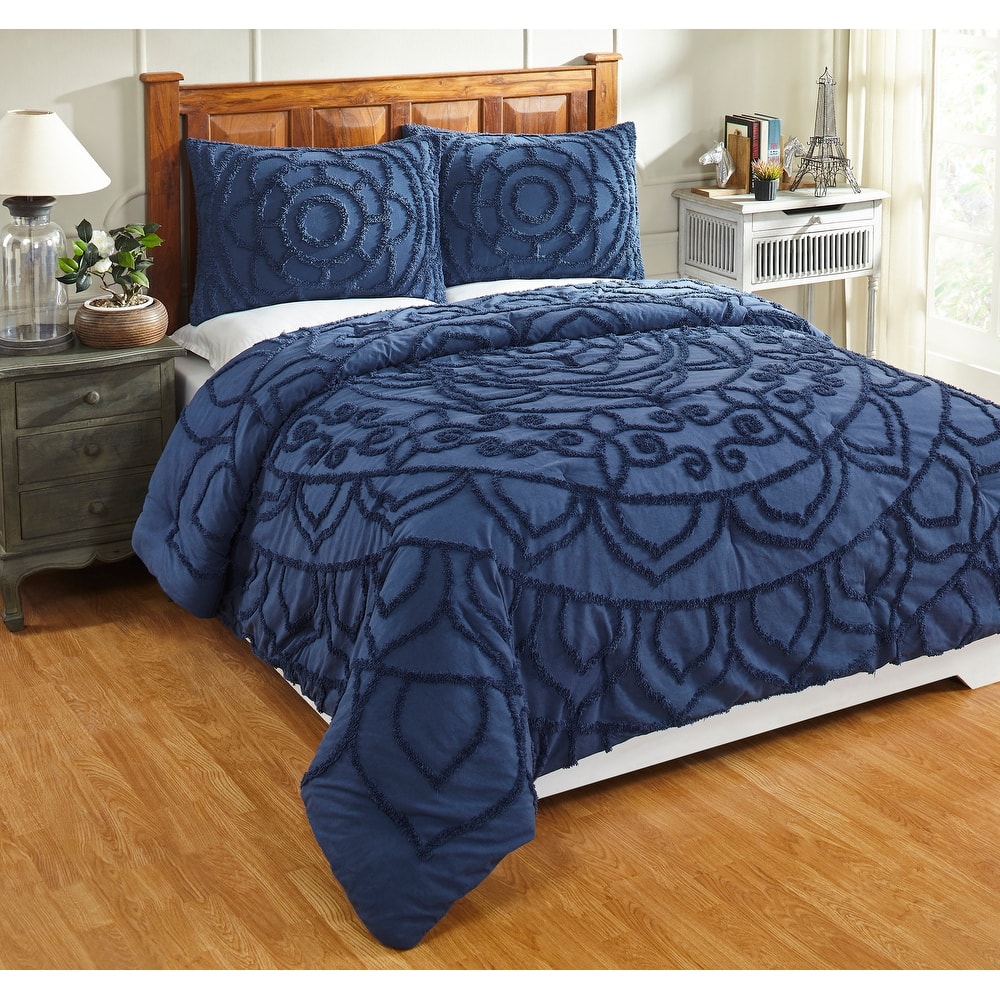 Better Trends Cleo Comforter Set 100% Cotton Tufted Floral Design Soft Plush Chenille Machine Washable Tumble Dry