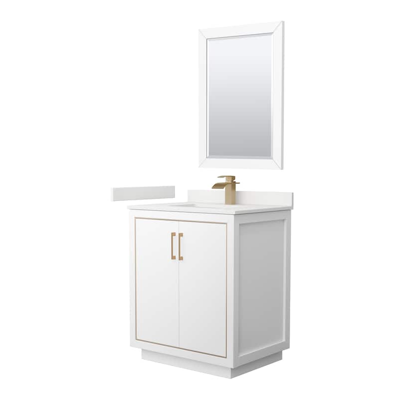 Icon 30-inch Single Vanity, Quartz Top, 24-inch Mirror - White, Bronze Trim, White Quartz Top
