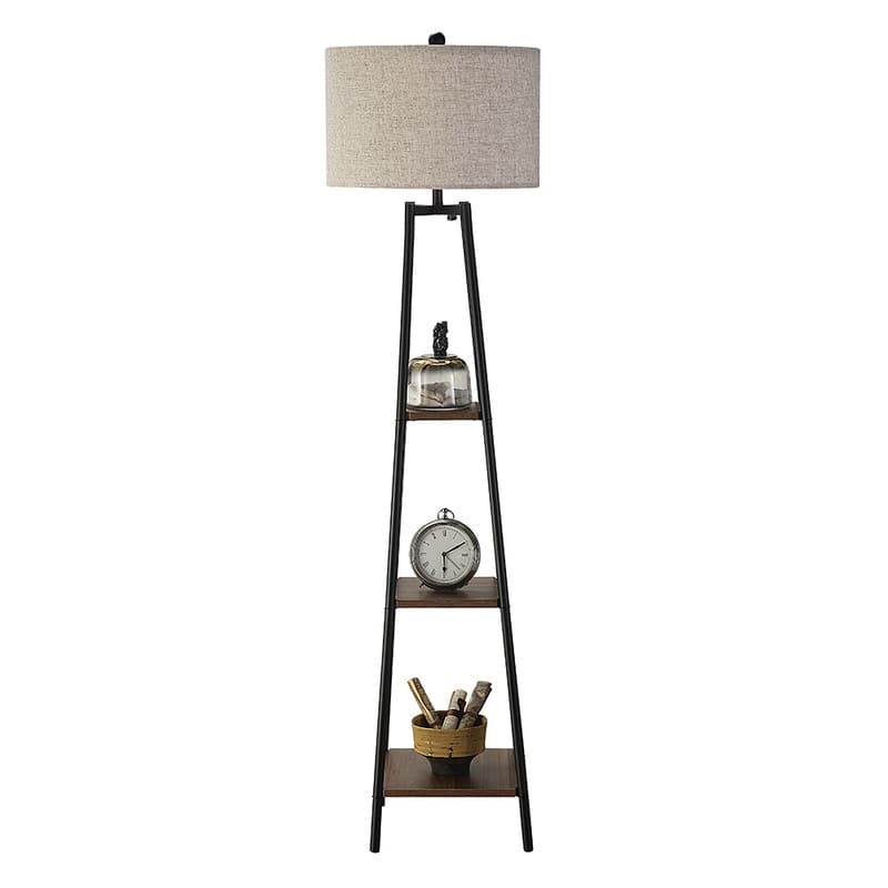 ROSEN GARDEN Floor Lamp, Standing Reading Light with Shelves and Shade - Black