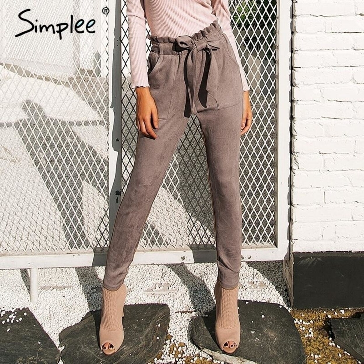 Shop Simplee Suede High Waist Pencil Pants Capris Women Bottom