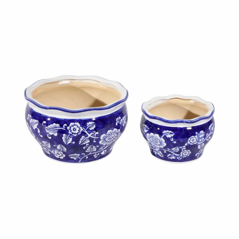 Traditional Ceramic Chinoiserie Planters - Set of 2