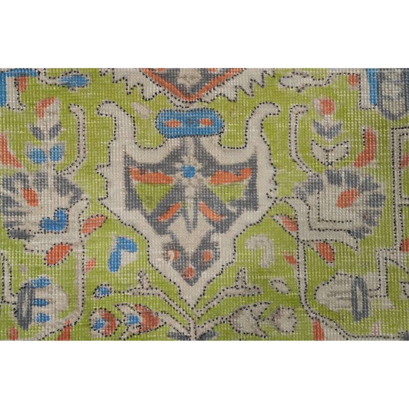 Hand Knotted Oriental 100% Wool Carpet Traditional Floral Green Tabriz Area Rug - 9' 5'' X 6' 8''