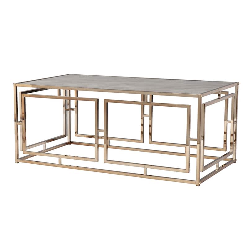 44" Rectangular Faux Marble Coffee Table with Champagne Metal Legs for Modern Living Room Furniture - 43.75”L x 24”W x 18”H