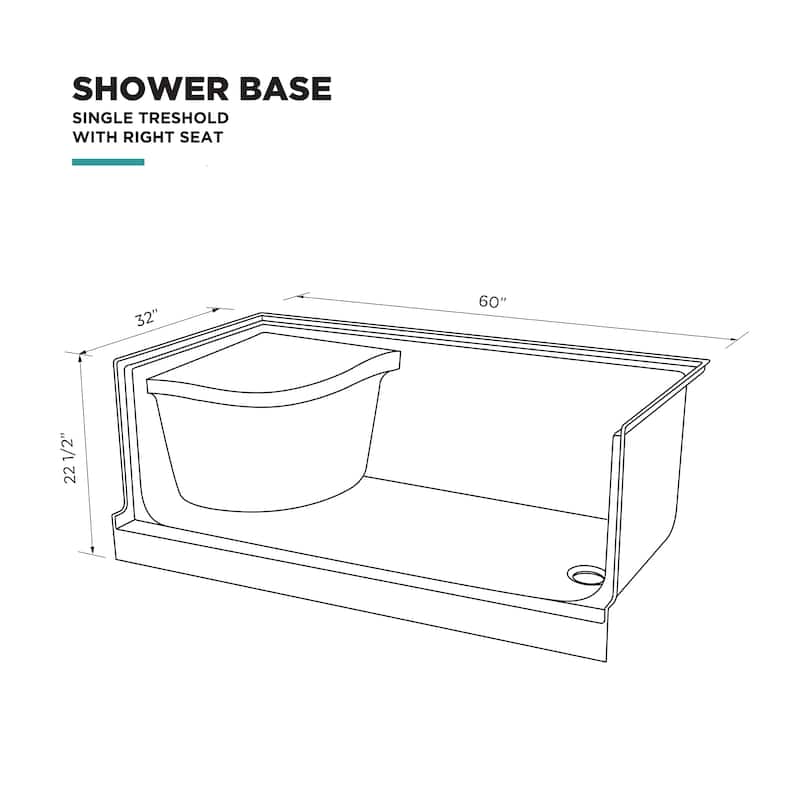 Fine Fixtures Single Threshold Acrylic Non-Slip Shower Base With Seat - 60 x 32