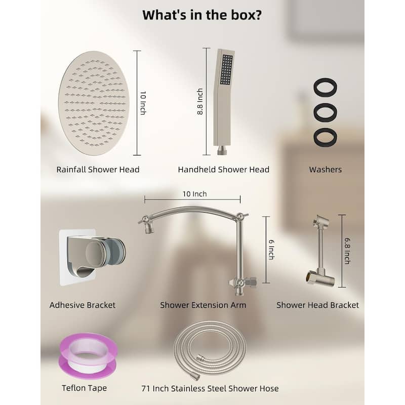 Metal 10'' Round Rainfall Shower Head, High Pressure Handheld Shower