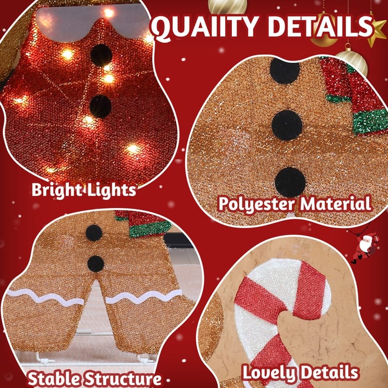 Set of 2 Lighted Gingerbread Man and Candy Cane Christmas Decorations - BROWN