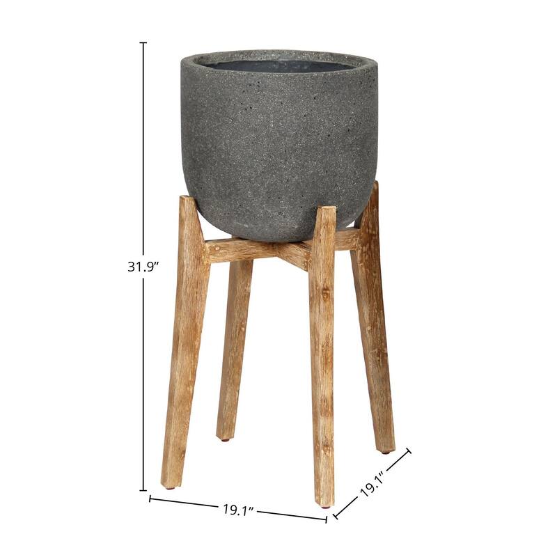 Enola 32" Large Round Standing Pot, Grey Stone