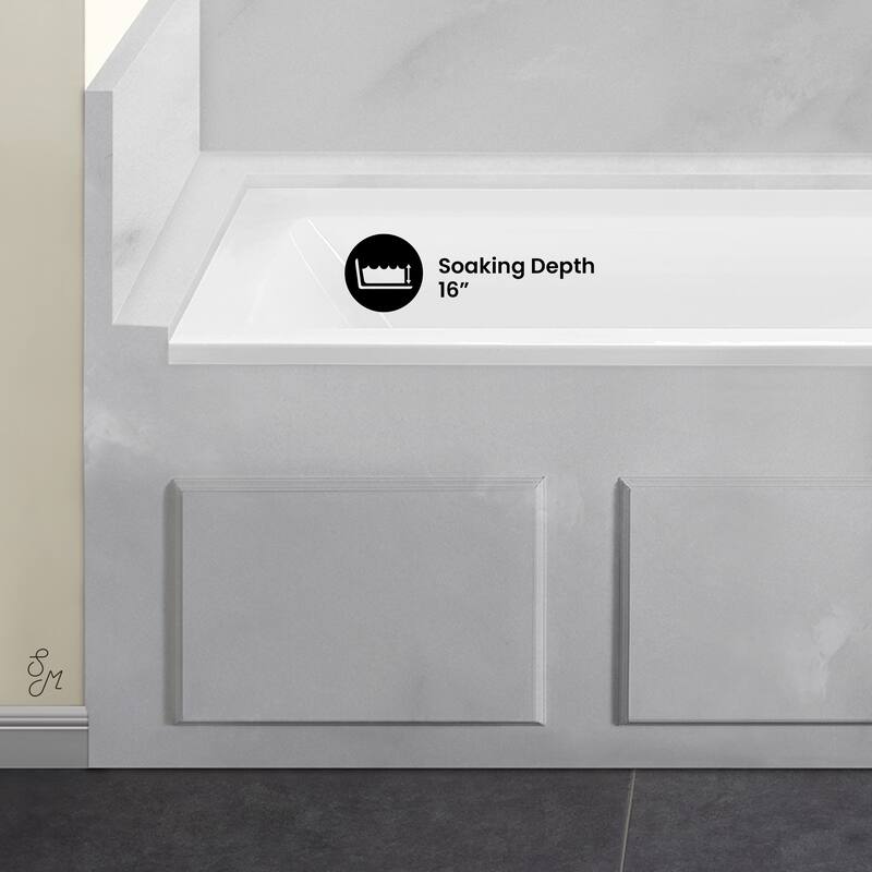 Voltaire 60 X 32 Right Drain Soaking Alcove Bathtub In Glossy White With Integrated Overflow, Drain Included