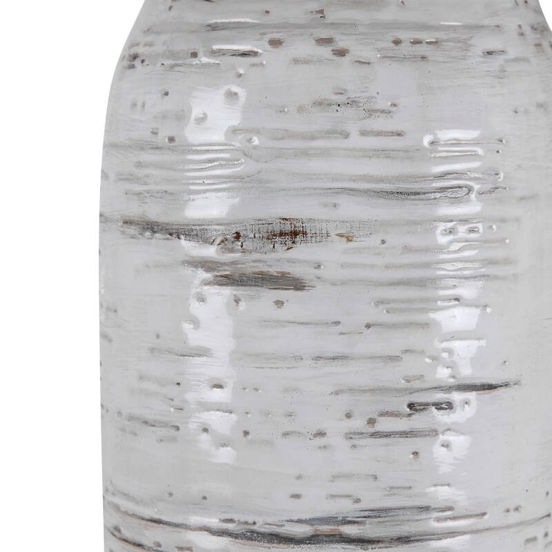 Ceramic Base Table Lamp with Gray Round Hardback Shade - 30.25" - Cream