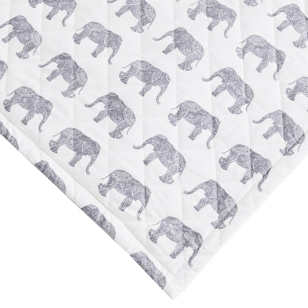 All Cotton Flannel Elephant Quilt Set Gray