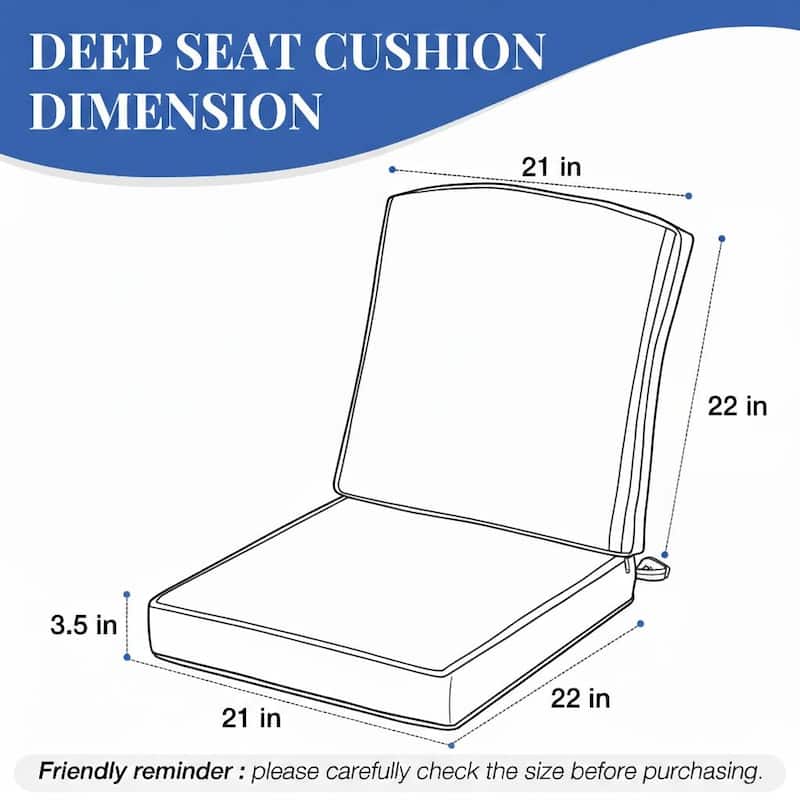 22''D x 21''W x 3.5''T Patio Fabric Outdoor Seat Cushions Set (Seat & Back)