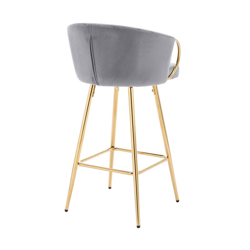Bar Stools Set of 2, 26 Inch Counter Height Bar Stools Velvet Low Back Chair with Golden Armrest for Kitchen Island, Home Bar