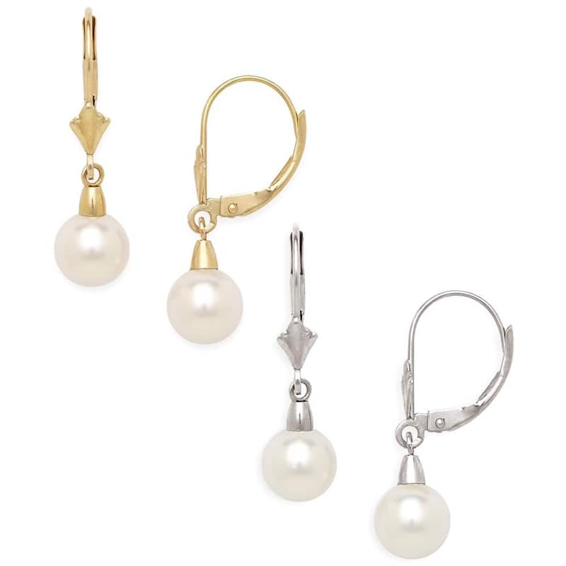 Curata 14k Gold Crystal Pearl-shape Leverback Earrings