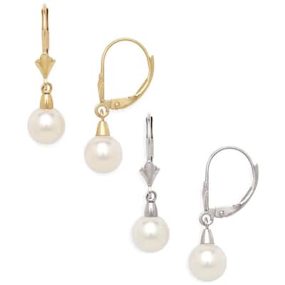 Curata 14k Gold Crystal Pearl-shape Leverback Earrings