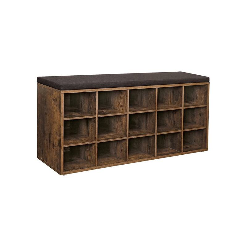 15-Cube Shoe Storage Bench with Cushion Seat and Adjustable Shelves Perfect for Entryway or Living Room
