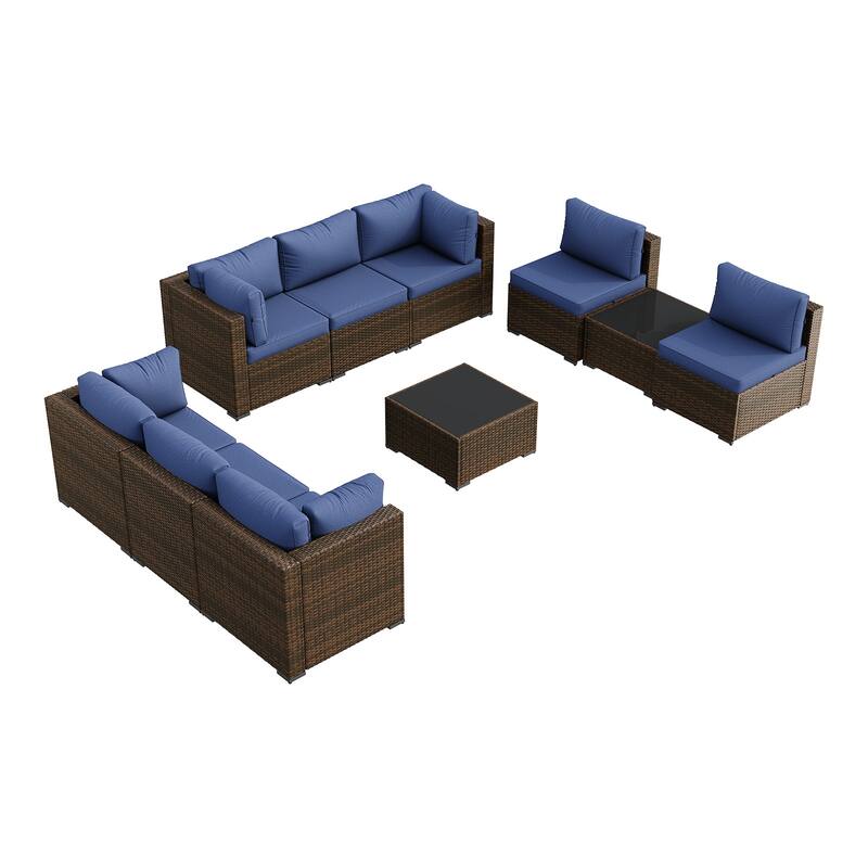 AOXUN Wicker Rattan Outdoor Sectional Sofa Set with Coffee Table