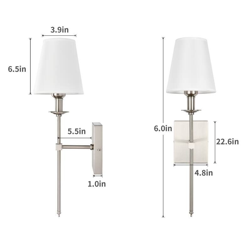 Starsky 1 - Light Industrial Wall Sconce Set with Tapered Fabric Shade (Sets of 2)