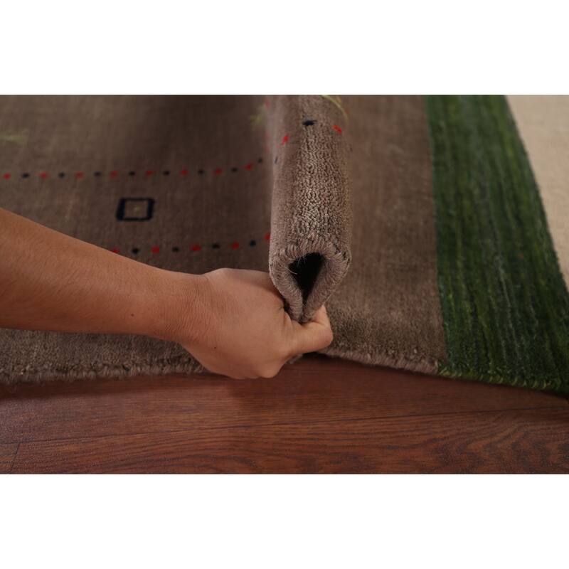 Brown Striped Gabbeh Oriental Accent Rug Handmade Wool Carpet - 3'11"x 5'7"