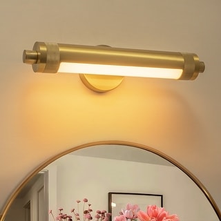 18.5" Mid-Century Modern Brushed Brass Rotatble Cylinder LED Vanity/Picture Light with Milk White Round Tube Shade