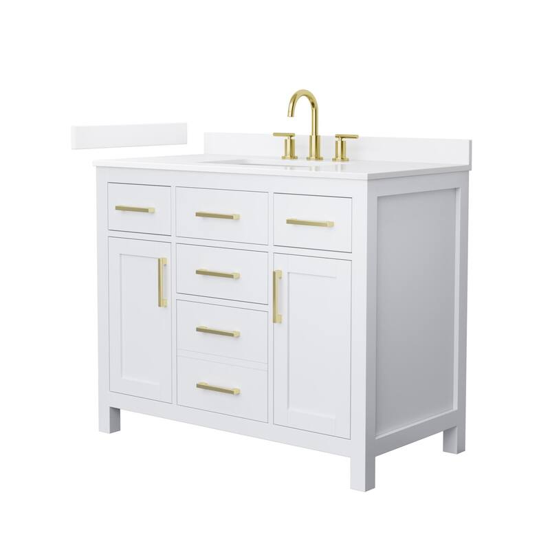 Wyndham Collection WCG2424-42S-QTZ-US3MXX Beckett 42" Free Standing - White / White Quartz Top / Brushed Gold Hardware