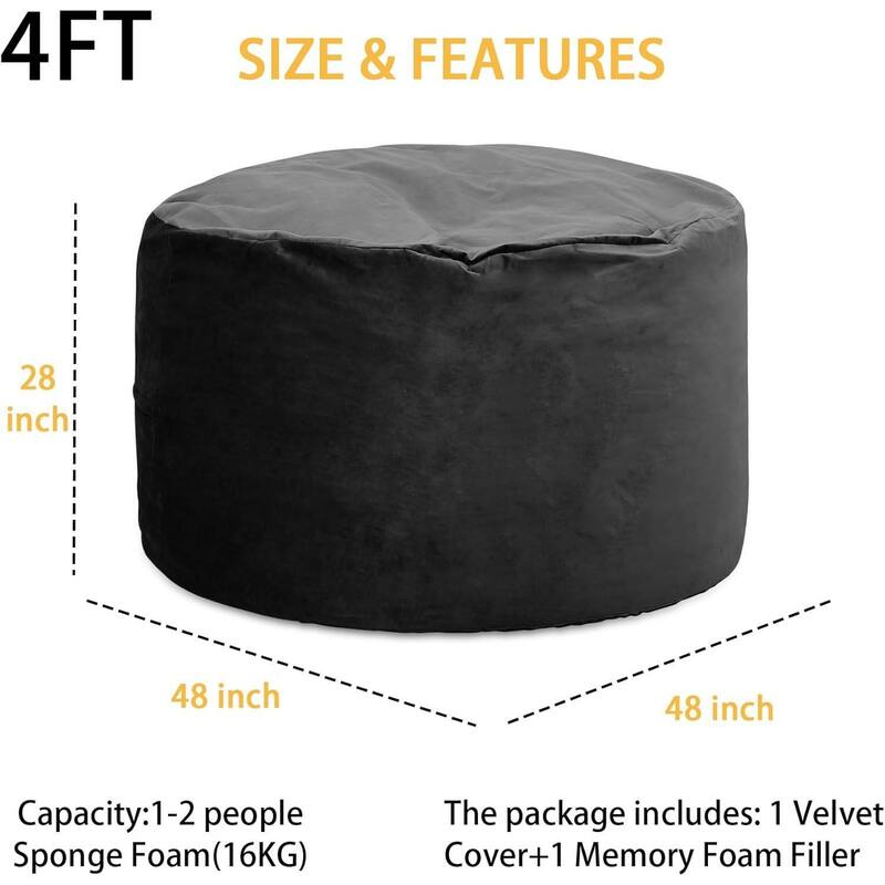 48 Inch Bean Bag Chair, Cozy Lazy Sofa with Fillings for Adults Kids - 48 Inch