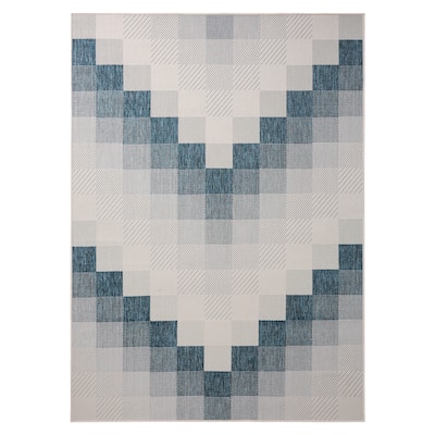 NICOLE MILLER NEW YORK Patio Country Ombre Chevron Outdoor Area Rug, Navy Blue/Cream, 3'11"x5'2"