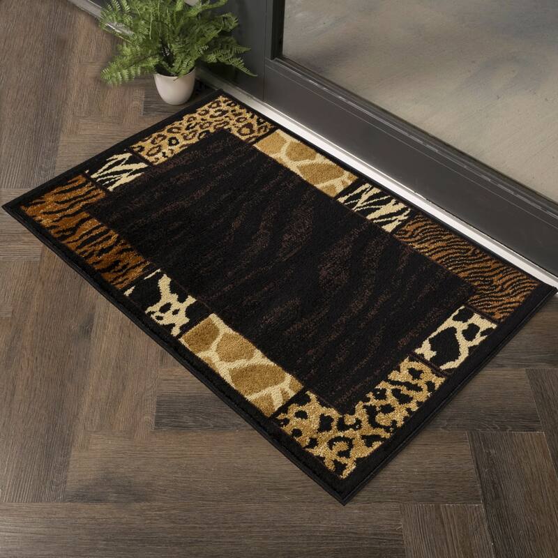 Black 2 ft. x 3 ft. Animal Print Luxury Area Rug, 0.43 Pile Height – Sophisticated Warmth for Any Room - 6' x 7' - Straw Stripe