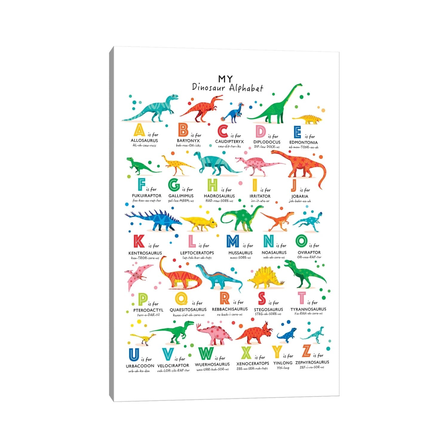 iCanvas "Bright Dinosaur Alphabet" by PaperPaintPixels Canvas Print