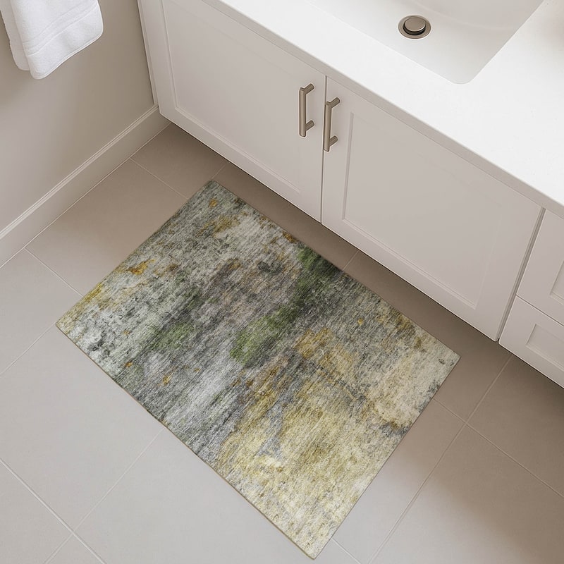 Premium Washable Super Soft Abstract Chic Mayfield Rug - Olive - 1'8" x 2'6"