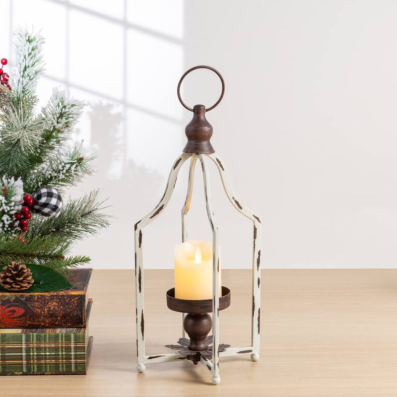 Glitzhome Set of 2 Farmhouse Metal Decorative Lanterns Hanging Candle Holders Wedding Decor
