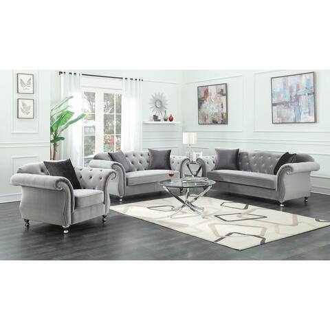 Victoria Silver 3-Piece Rolled Arms Living Room Set