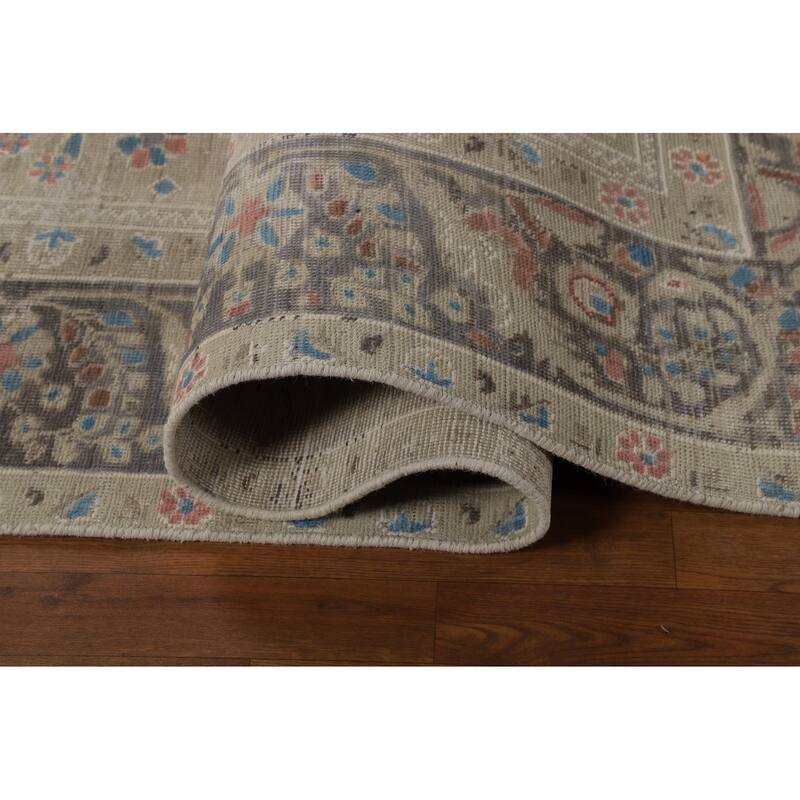 Geometric Tabriz Persian Rug Handmade Beige Wool Carpet - 8'2"x 10'9"
