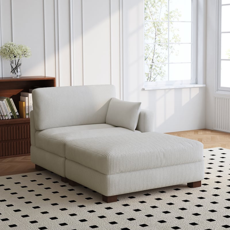Modern 43'' Corduroy Comfy Sectional Chaise Lounge with Pillow - Right Facing - Beige