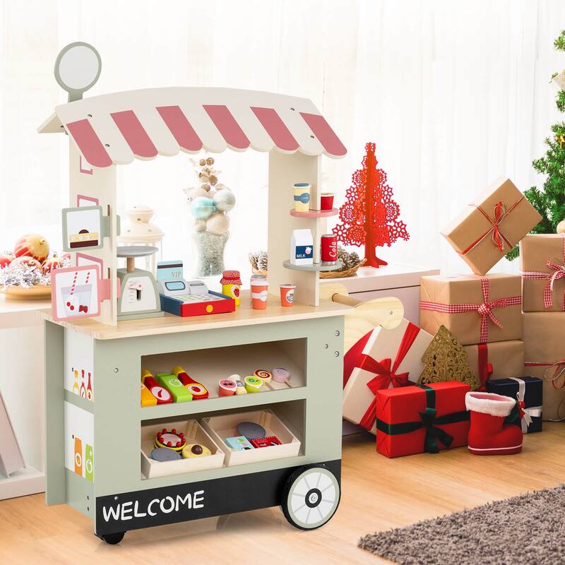 Costway Kids Snacks & Sweets Food Cart Kids Toy Cart Play Set with 30 - See Details