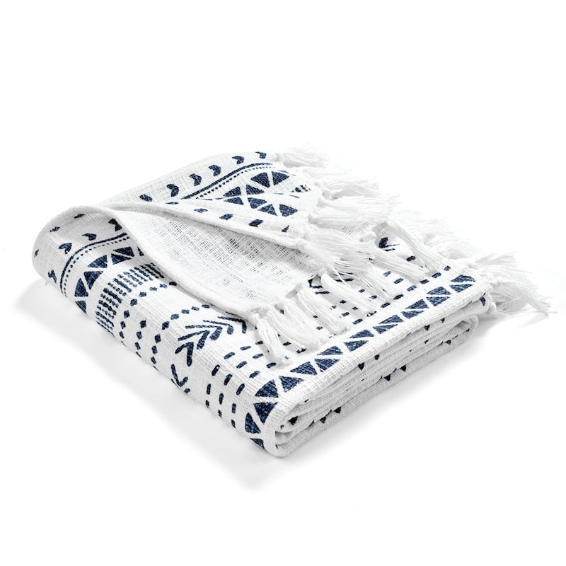 Lush Decor Hygge Stripe Cotton Slub Tassel Fringe Throw Blanket