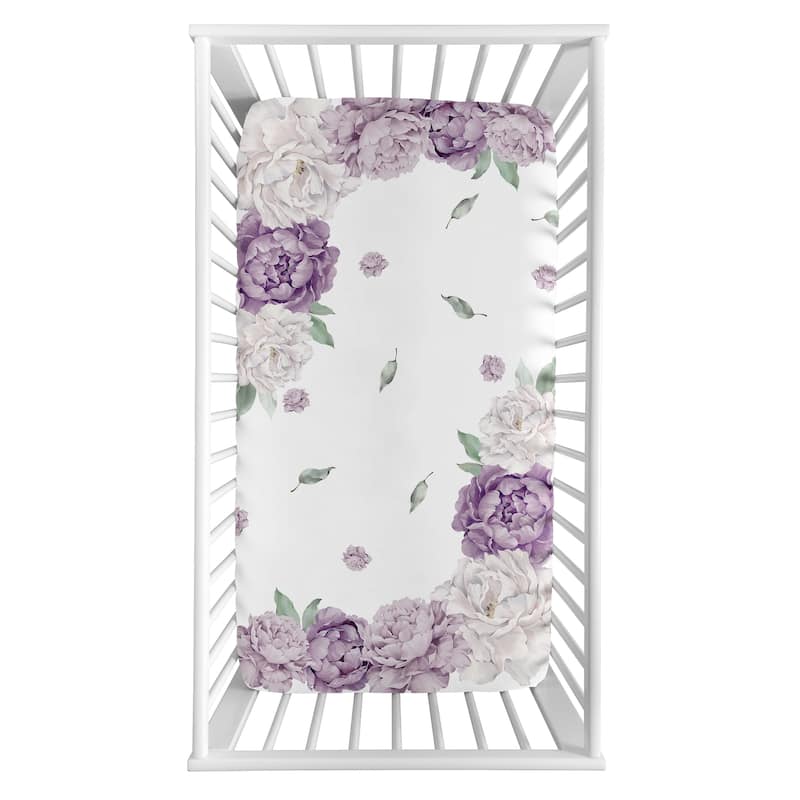 Sweet Jojo Designs Lavender Purple Boho Shabby Chic Floral Girl Photo Op Fitted Crib Sheet Ivory Bohemian Vintage Watercolor