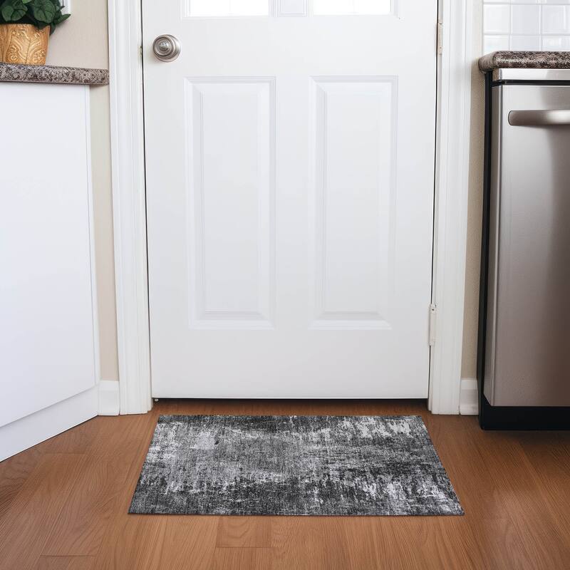 Machine Washable Indoor/ Outdoor Chantille Abstract Contemporry Rug - Gray - 1'8" x 2'6"