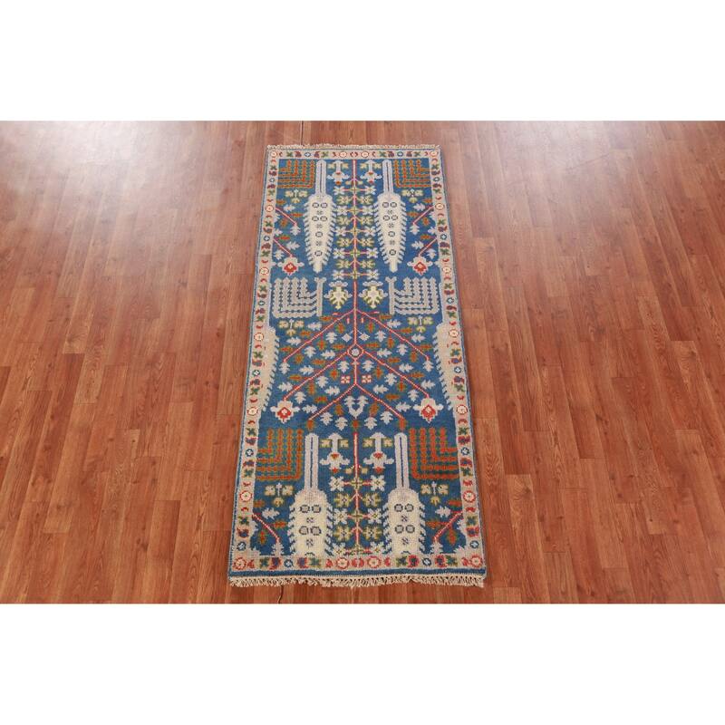 Blue Oushak Indian Foyer Rug Hand-Knotted Wool Carpet - 2'7" x 6'0"