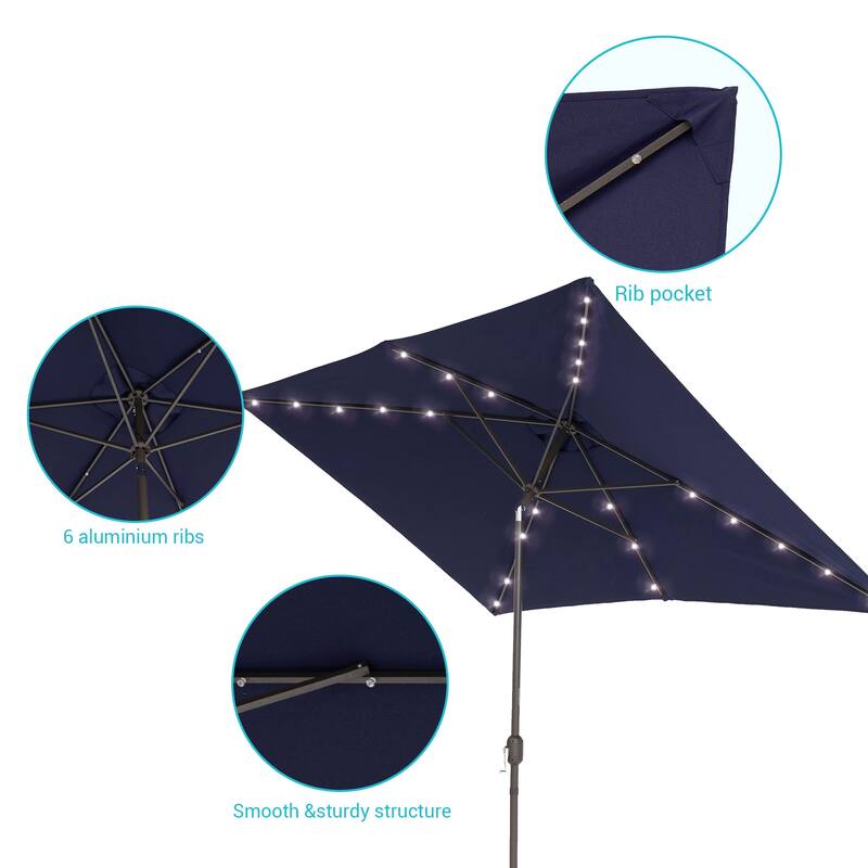 Bonosuki Outdoor 10×6.5FT LED Rectangular Patio Umbrella with Aluminum/Steel Pole, UV Protection