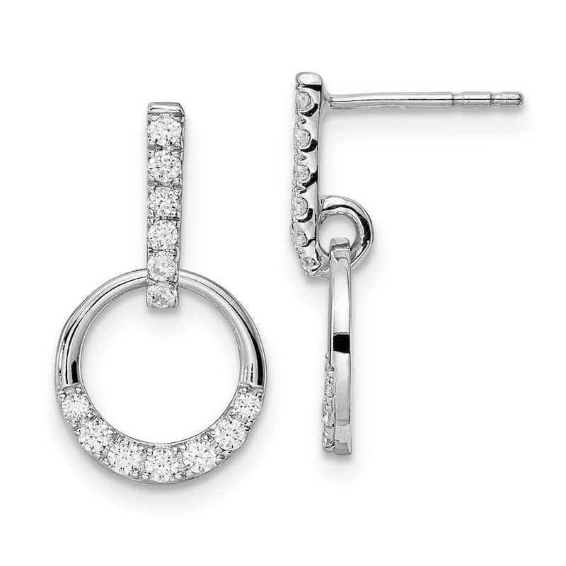 Curata 14k White Gold Circle Diamond Dangle Post Earrings - 18x10.05mm Wide