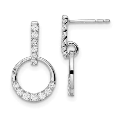 Curata 14k White Gold Circle Diamond Dangle Post Earrings - 18x10.05mm Wide