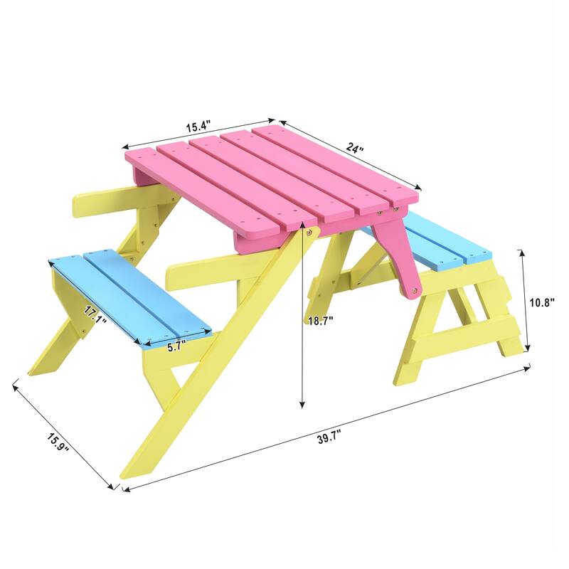 Anmytek Kids Picnic Table and Bench Set Solid Wood Outdoor Indoor Playroom Furniture