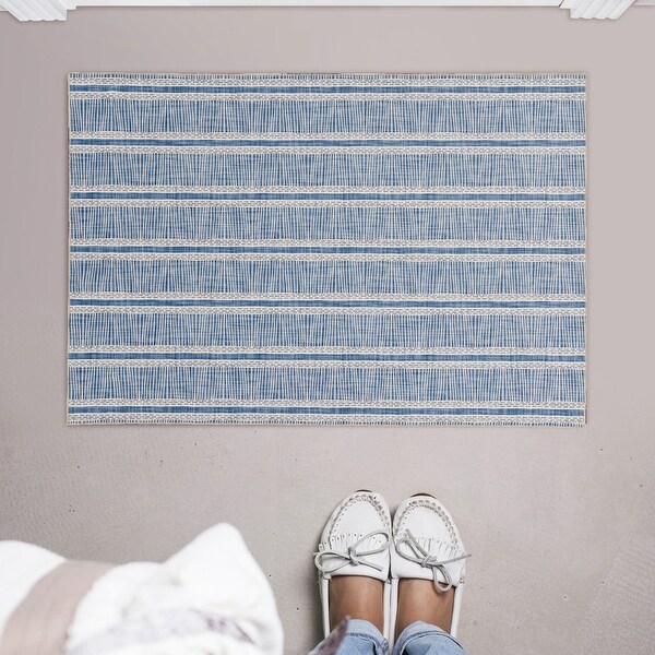 Wallen Machine Washable Artistic Blue and Ivory Rug. Opens flyout.