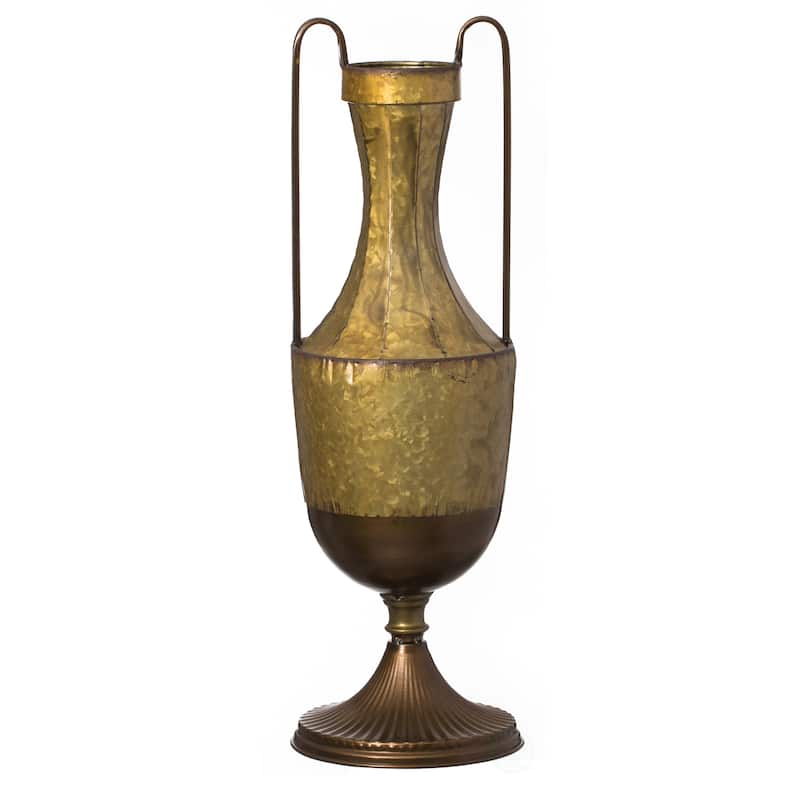 Decorative Antique Style Metal Jug Floor Vase with 2 Handles - Vintage Inspired Rustic Design for Entryway, Living Room