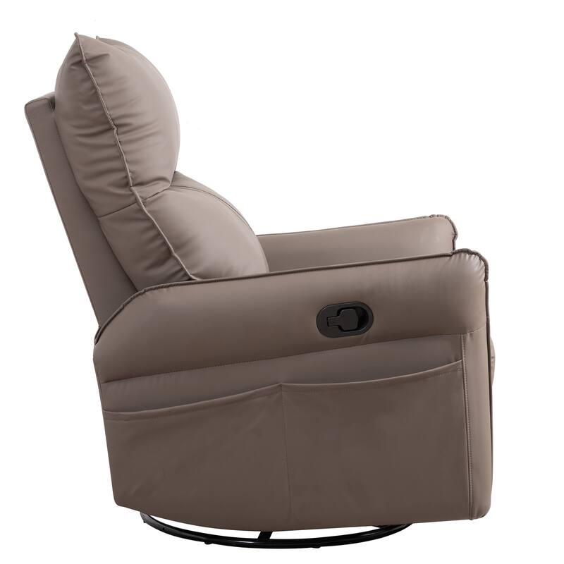 PU Rocking Recliner Chair, 360 Swivel Nursery Rocking Chair, Rocking Swivel Recliner Chair for Bedroom, Side Pocket
