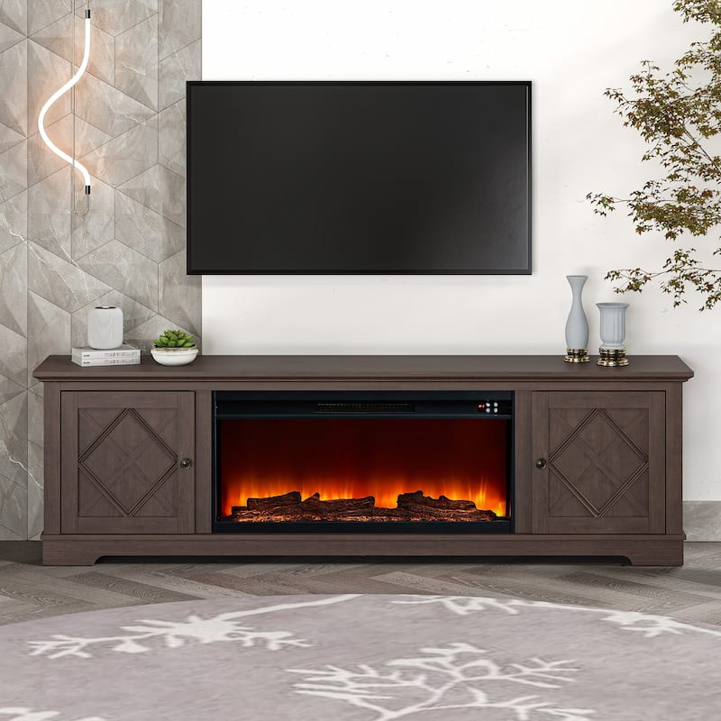 78" TV Stand with 36" Fireplace for up to 400sq ft - 78"W x 23.5"H x 15.5"D - Brown