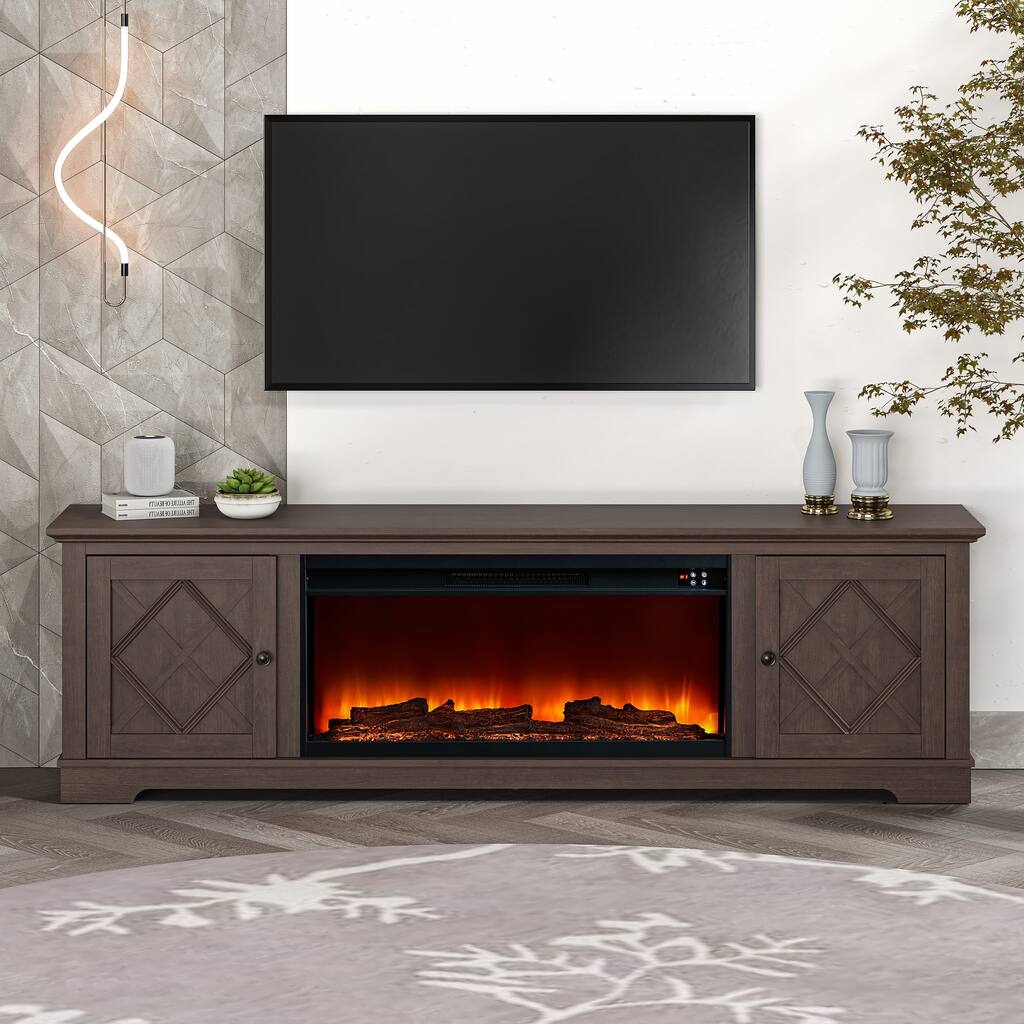 78" TV Stand with 36" Fireplace for up to 400sq ft - 78"W x 23.5"H x 15.5"D