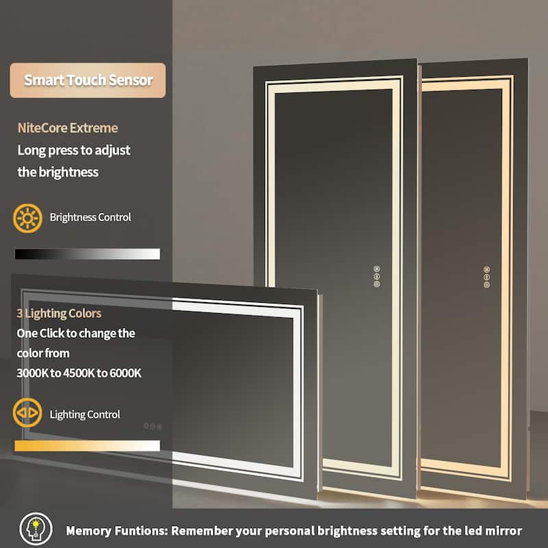 Jumbo LED Light Backlit Bathroom Mirror Makeup Anti-Fog Memory 3 Color - 63"x32"