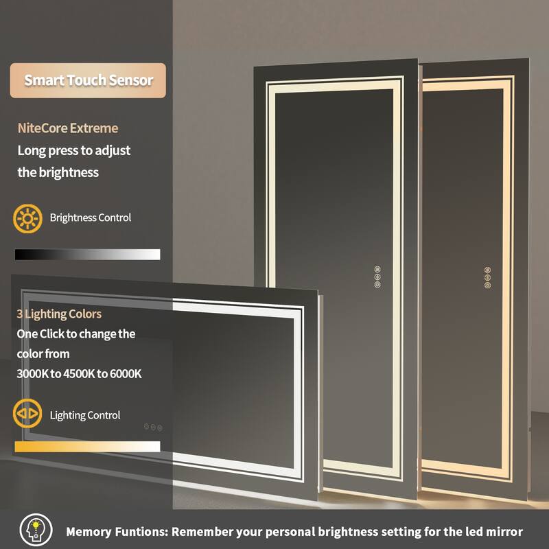 LED Lighted Bathroom Mirror Backlit Makeup Wall Mounted with Defogger - 60"x31"
