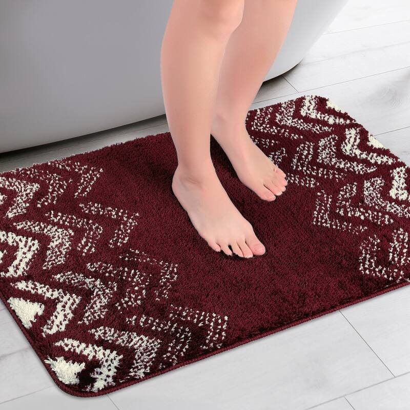 Absorbent Bath Mat Rug, Geometric Patterns Bathroom Mat, Non-Slip Carpet for Kitchen, Shower, Sink - Red - 20" x 32"